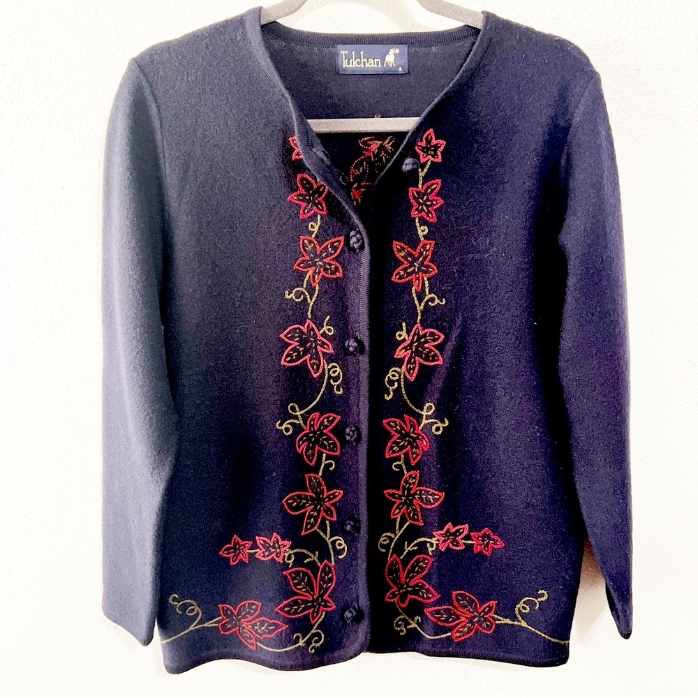 Tulchan vintage embroidered cardigan sweater wool size small